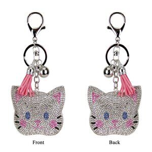 Cat Double Sided Rhinestones Keychain Charm for Purse and Backpack